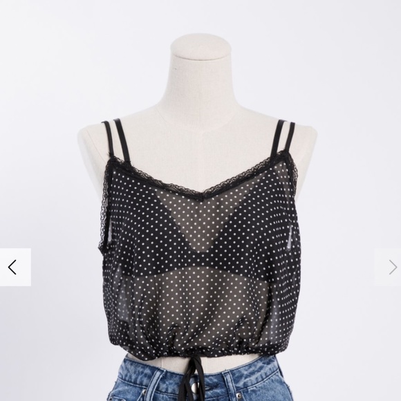 Honey Punch Sheer Polka Dot Cropped Tank - Picture 2 of 8
